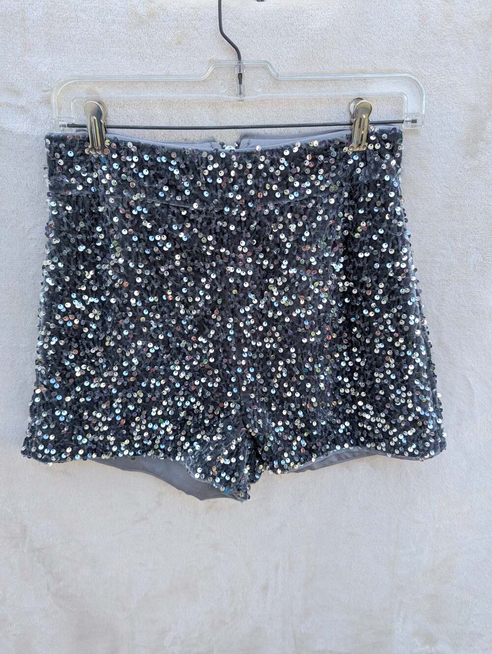 Cider Sequined High Waist Shorts in Silver